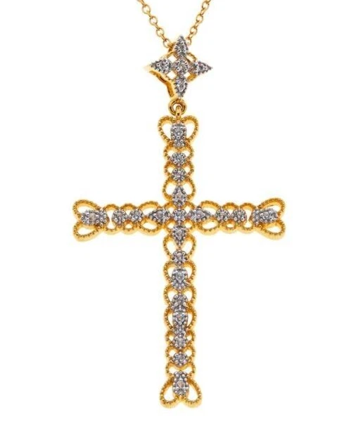 Collar Mujer Filigrana Circón Blanco Cruz Tono Dorado Plata Esterlina, Nuevo Foto 2 de 4