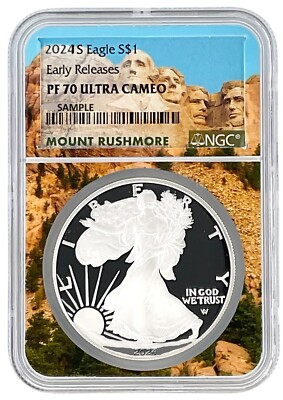 #ad 2024 S 1oz Silver Eagle Proof NGC PF70 UC Early Releases Mount Rushmore LIVE $149.00
