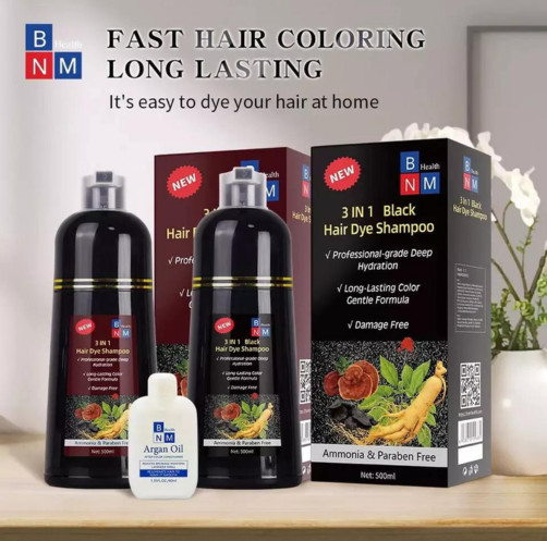 BNM Health 3 in 1 Hair Dye Shampoo Instant Gray Coverage Herbal 500mL Men Women