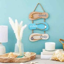 Wooden Hanging Wall Sign Beach Decor, Good Vibes Only 9 x 16 Inches