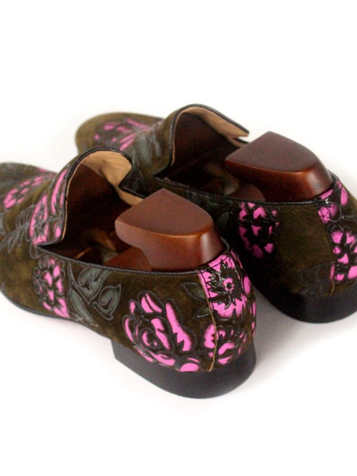 Italian Style Men's Real Suede Leather Floarl Slip On Loafers Casual Party Shoes - Image 2 of 4