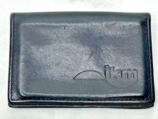 Levenger black leather credit card ikm logo embossed Small wallet