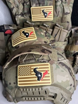 Military Combat American Flag Houston Texans football  PVC Patch W Vlcro