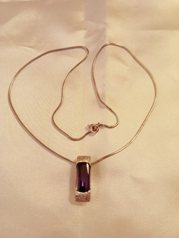 Collana in argento 925 con ciondolo di pietra ametista nuovo mai usato - Immagine 3 di 4