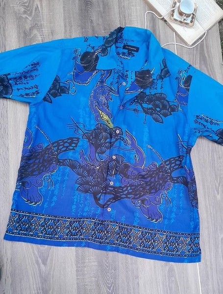Men American Vintage Shirt Navy Polyester 44 / XXL #509Q
