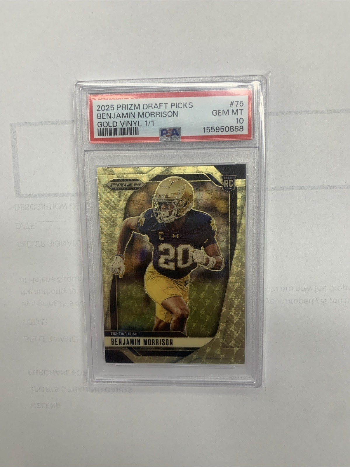 Benjamin Morrison Panini Prizm Draft Picks #75 Gold Vinyl