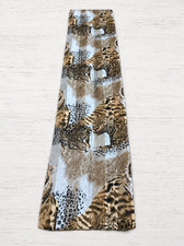 Vintage Silk Feel Leopard Print Scarf 60x13 Black Brown Animal Pattern