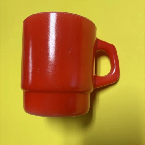 Vintage Anchor Hocking FIRE KING RED Stackable Coffee Cup Mug D Handle USA Made