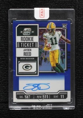 2023 Contenders Optic Ticket RPS Blue Prizm 24/75 Jayden Reed Rookie Auto RC v9t