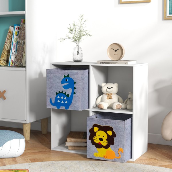 Zonekiz Kinderregal BüCherregal Mit 2 Aufbewahrungsboxen FüR Kinderzimmer Weiß-image