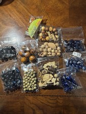 Large Lot Wooden Beads Mixed Shapes Sizes Jewelry Craft Supplies Blue Blk Browns