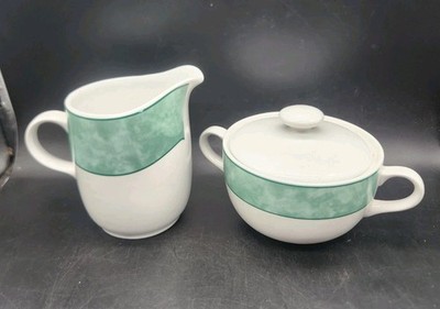 Wolfgang Puck Spago Green Bistro Collection Covered Sugar Dish & Creamer VGC