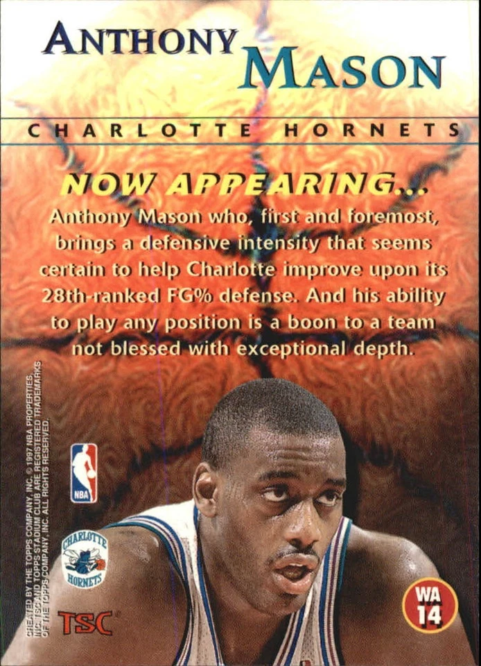 1996-97 Stadium Club Welcome Additions #WA14 Anthony Mason - BSK - Image 2 of 2