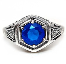 2CT Treated Blue Sapphire 925 Sterling Silver Filigree Ring Jewelry Sz 6 FB9-5