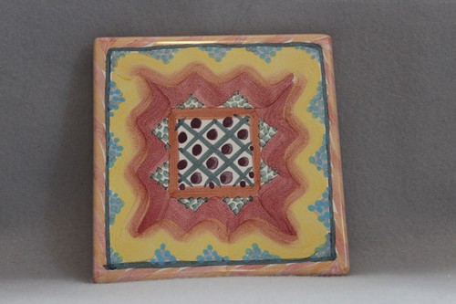 MacKenzie Childs 6" Ceramic Tile Trivet Keukenhof Pattern Cork VTG USED EX - Picture 5 of 23