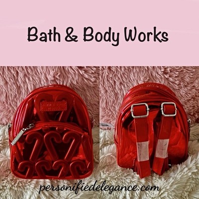 NEW Bath & Body Works Red Candy Cane Embossed Faux Leather Mini Backpack Purse