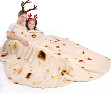 71" Burrito Tortilla Blanket Round Flannel Taco Throw Funny Novelty Gift Yellow