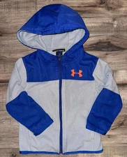 Toddler Boys Fleece Under Armour Zip Up Jacket Hood Coat Logo Grey Orange 2T