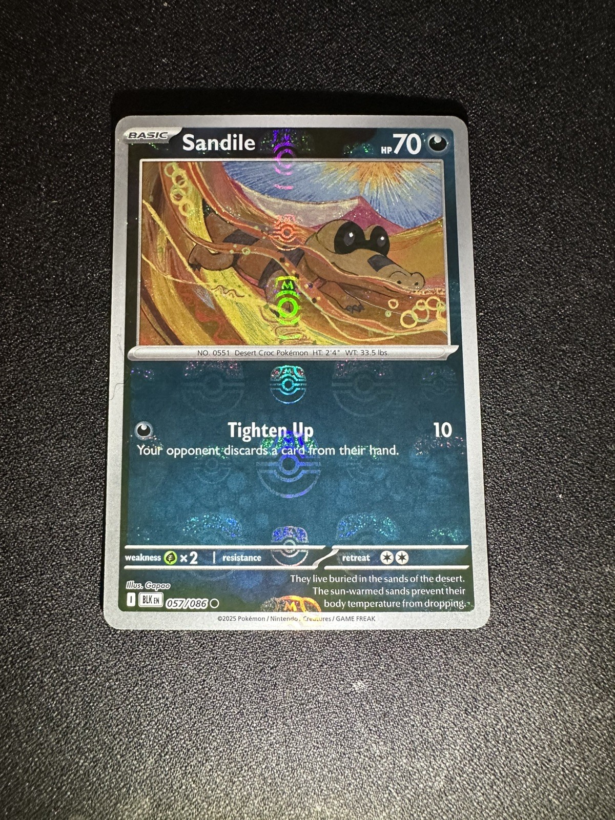 Sandile 057/086 - Reverse Holo (Masterball) Black Bolt - Pokemon TCG Card - NM
