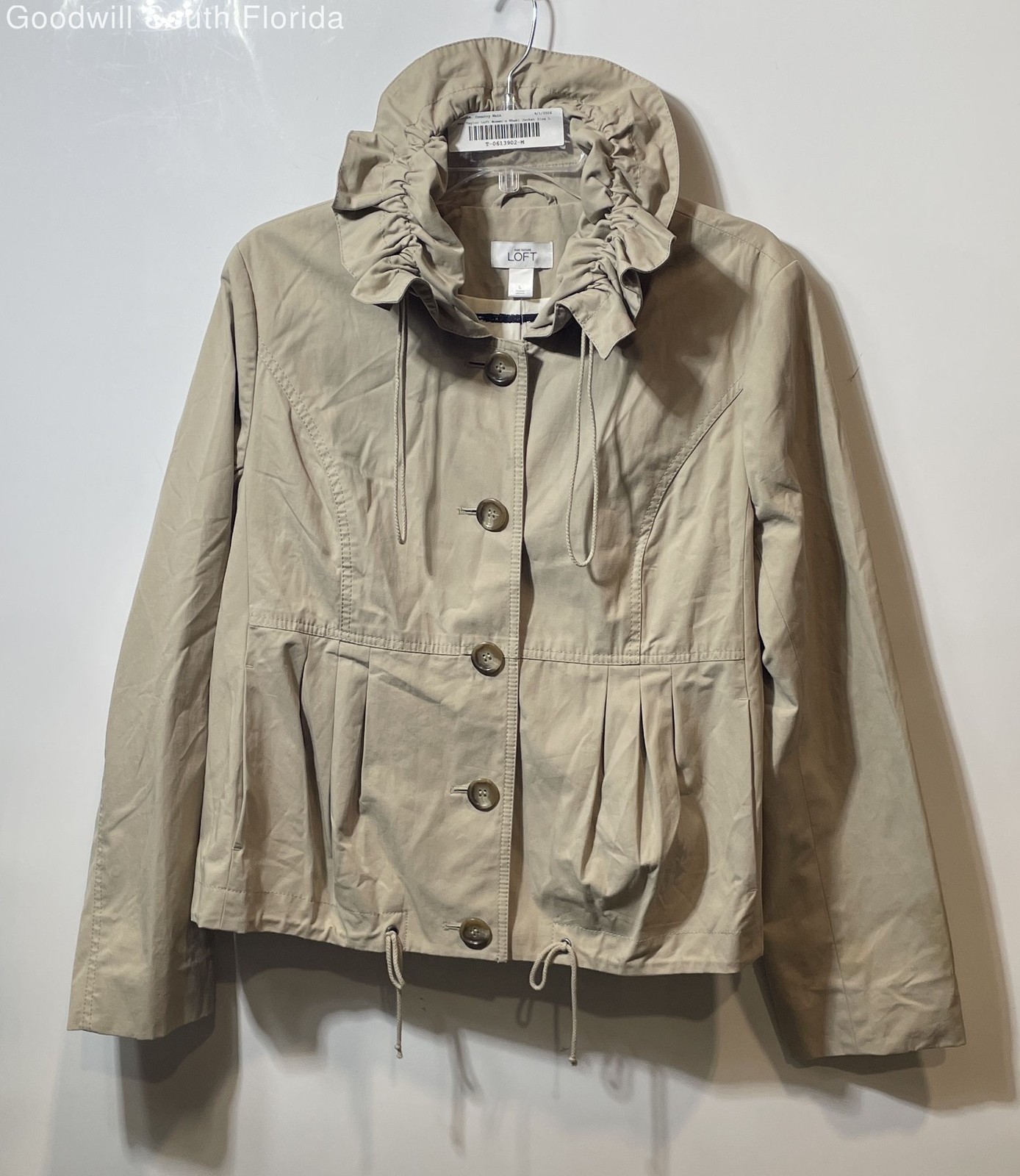Ann Taylor Loft Womens Khaki Cotton Long Sleeve Button Front Utility Jacket Sz L