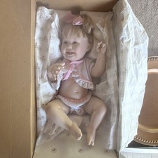 Vinyl Baby Girl Doll Blonde Straight Hair Blue Eyes Pink Outfit in Opened Box
