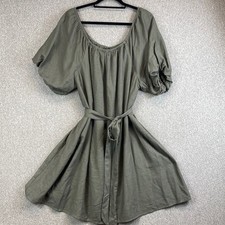 City Chic boho midi dress XS (size 12) olive green balloon sleeve belted comfy