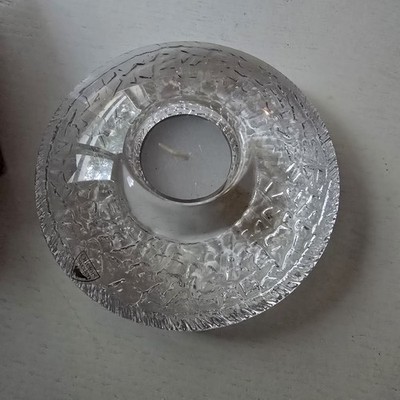 Orrefors Discus Crystal Votive Candle Holder Lars Hellsten Sweden Signed Vintage