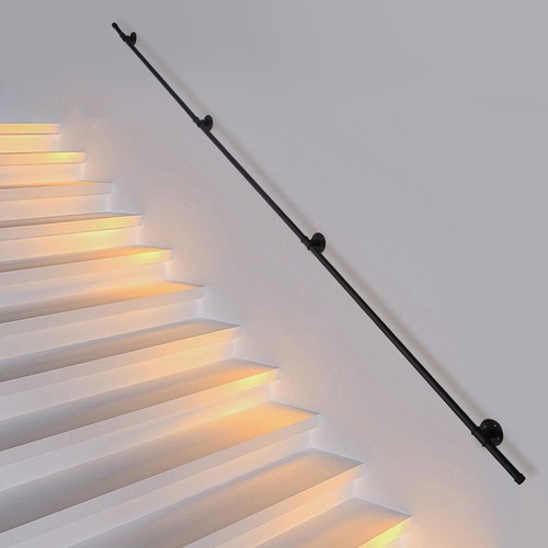 Wall Support Industrial Black Iron Loft Pipe Handrail for Stairs,Rustic Black - Picture 6 of 14