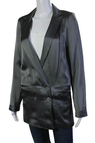Topshop Womens Double Breasted Pointed Lapel Satin Blazer Jacket Gray Size 2 - Picture 3 of 8