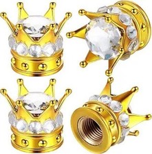 4 Pcs Crown Tire Valve Stem Caps Handmade Crystal Rhinestone Universal Chrome Ca