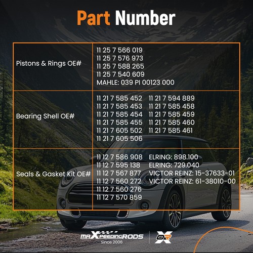 N14 1.6T Engine Rebuild Piston Gasket Bearings Timing Kit For Mini Cooper S - Picture 5 of 18