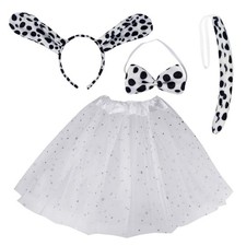Dxhycc Dalmatian Costume Set Dog Ears Headband Bowtie Tail Standard, White