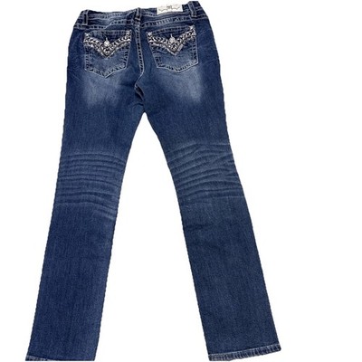 Miss Me Jeans Women's Mid Rise Easy Straight Bling Embellished Denim Sz 29