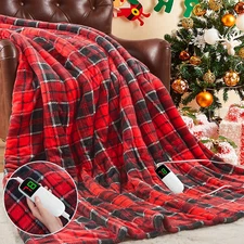 Red Christmas Heated Blanket Electric Throw 50X60, Heating Throw Gift with 10 He