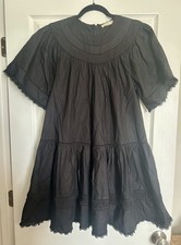 Ulla Johnson Oumi Dress Black Short Sleeve Mini Dress 100% Cotton Black Size 8