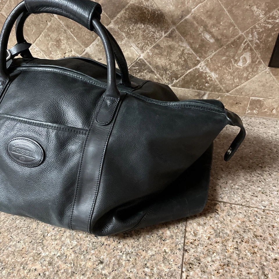 Bolso de Lona Fossil Defender Cuero Marrón Dorado Coñac Bolso de Fin de Semana Dinero Antiguo De Colección Foto 3 de 4