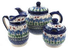 Blue Rose Polish Pottery Garden Tulip 3 Piece Tea Set
