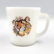 Anchor Hocking Fire-King Esso Tiger D-Handle Milk Glass Coffee Mug Vintage