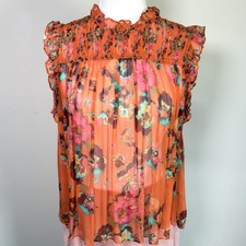 ULLA JOHNSON Georgina Watercolor Floral Silk Top 4 Chiffon Ruffle Boho Ethereal