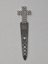 Vintage 5.5" Silver Tone Bookmark with Christian Cross And Clear Rhinestones 