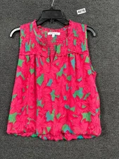 Rose Olive Floral Blouse Womens Size M Pink Geometric Print Sleeveless V-Neck 