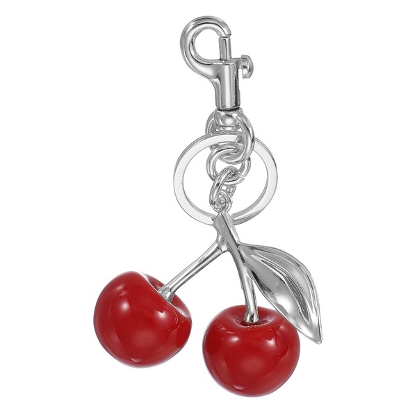 Kirsch-SchlüSselanhäNger TaschenanhäNger Mit SchlüSselring Und Clip, Rot-Silber-image