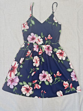 Monteau Navy Floral Fit & Flare Spaghetti Strap V-Neck Mini Dress Size M