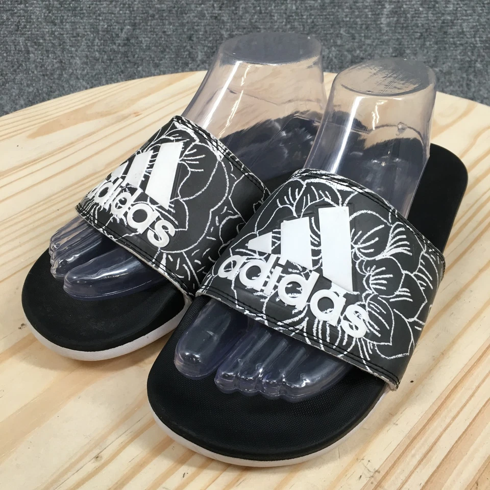 Adidas Sandalias Para Hombre 8 Adilette Cómodas Deslizables Negras Florales Punta Abierta Informales FV6331 Foto 3 de 4