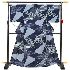 New Fushouan Cotton Yukata Summer Kimono Floral Pattern Dark Navy Made in Japan
