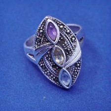 Size 7, THL Sterling 925 silver ring with amethyst topaz citrine marcasite