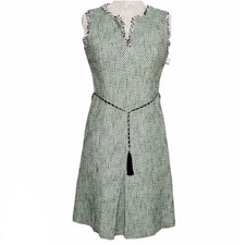 Karl Lagerfeld Green Tweed Fringe Sheath Dress Sz 12