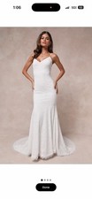 Lace Sleeveless Mermaid Wedding Dress with Train, White, Size L, V-Neck