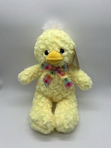Dan Dee Yellow Easter Duckling Plush 15" Plaid Bow Collectors Choice Hard Eyes