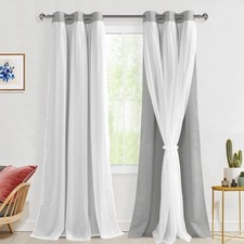 Hiasan Blackout Curtains with Sheer Overlay Double Layer Noise Reducing 42"x96"